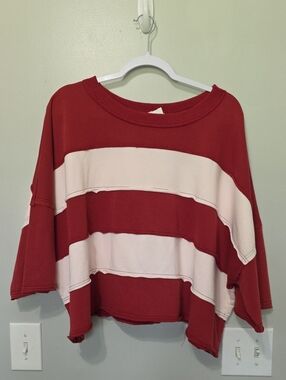 Peach Love California Red and Cream Striped Boxy Sweatshirt
